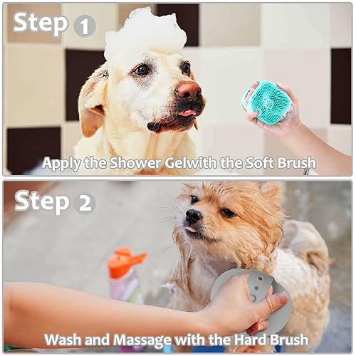 Miniatura 3 de ELEGX Cepillo de masaje de baño para mascotas con dispensador de jabón y champú, cerdas de silicona suave para perros de pelo corto y largo para