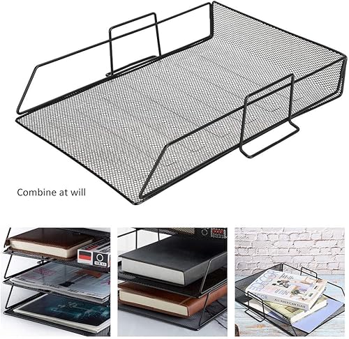 Miniatura 4 de Organizador de escritorio, soporte de malla de hierro, organizador de archivos, bandeja de papel apilable para documentos, estante de almacenamiento