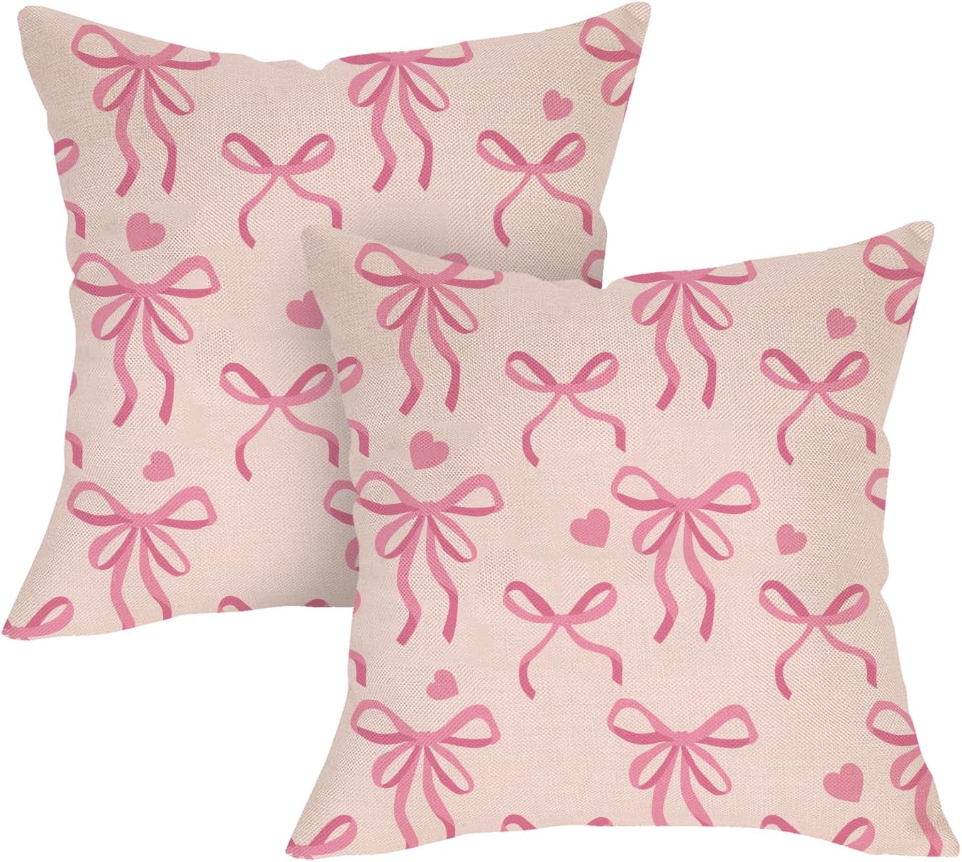 Pink Coquette Bow Decorative Throw Pillow Covers 18 x 18 Set of 2