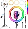 Weilisi Anillo de Luz de 10" con Trípode de 72'' y Soporte para Teléfono, Luz Selfie con 38 Modos de Color y Trípode, LED Regulable en Velocidad y Brillo para iPhone y Android, YouTube, Maquillaje, TikTok 1