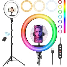 Weilisi 10" Ring Light with Stand 72'' Tall &amp; Phone Holder,38 Color Modes Selfie Light with Tripod Stand,Stepless Dimmable/Speed LED Ring Light for iPhone &amp; Android,YouTube, Makeup,TIK Tok