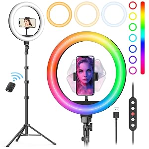 Weilisi 10 Ring Light with Stand 72 Tall Phone Holder 38 Color Modes Selfie Light with Tripod Stand