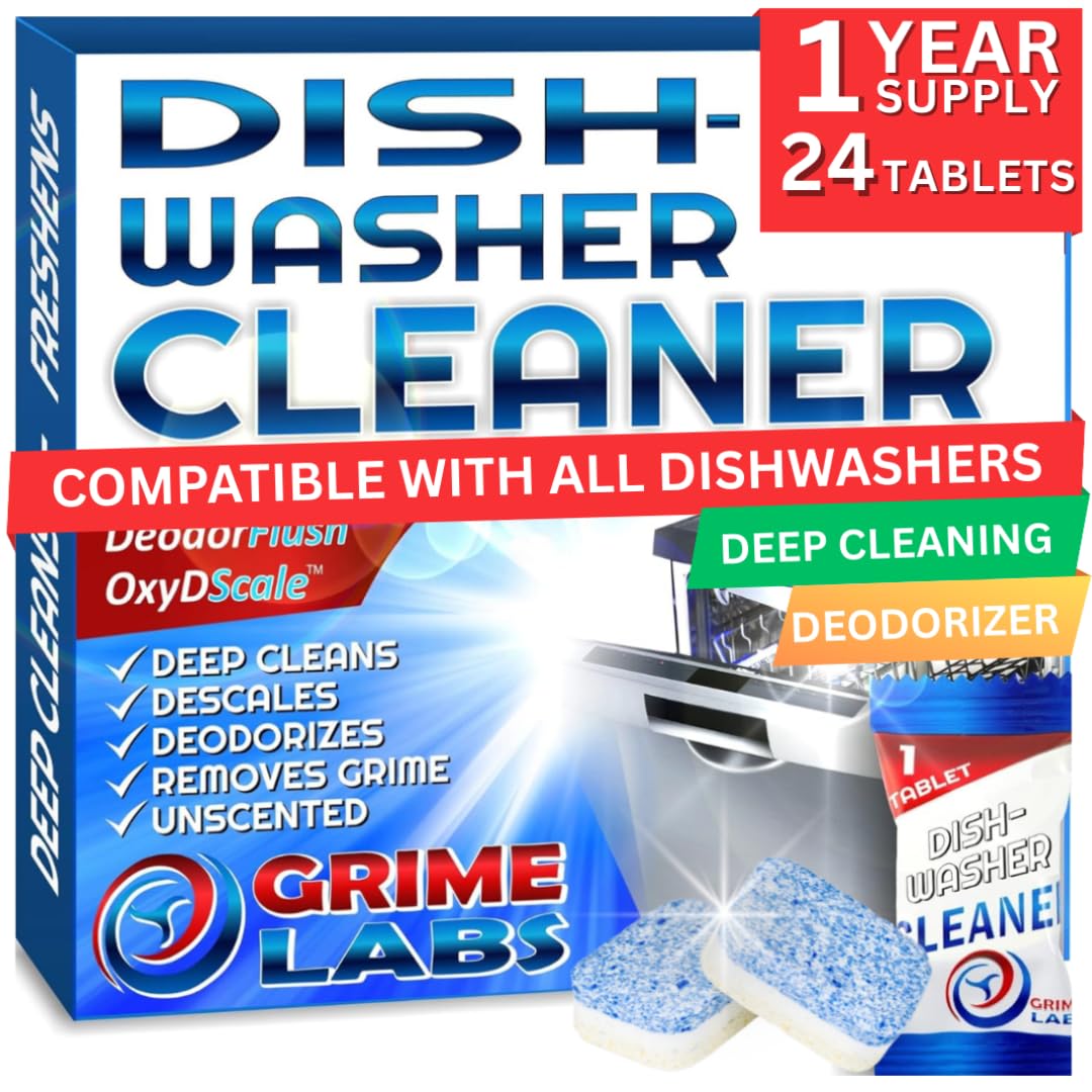 Dishwasher Cleaner Deodorizer Descaler Tablets, 24 pack Heavy Duty Deep Clean and Natural Limescale Remover, Dish Washer Cleaner Machine Pods, 12 Months Supply