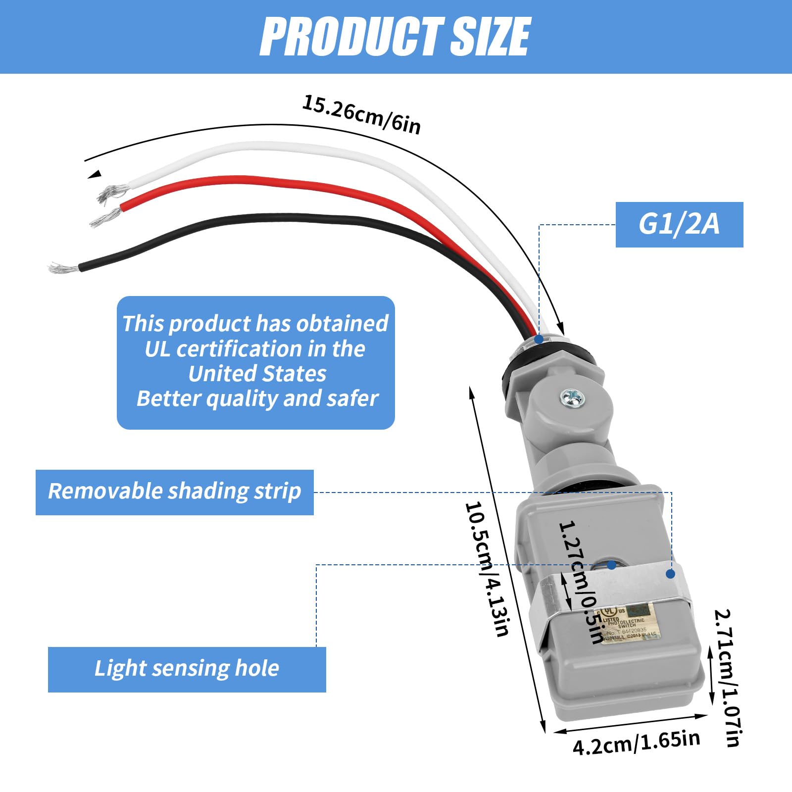 BTFO Photocell Sensor for Outdoor Lights 120VAC 50/60Hz Controls Lighting Dusk to Dawn IP54 Waterproof Photoelectric Switch with Swivel Mount for LED/Halogen/CFL in Street Yard Landscape - Image 2