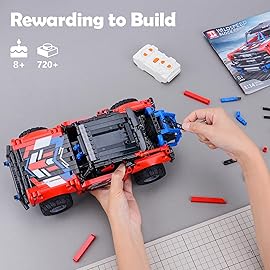 VERTOY STEM Remote Control Building Car - Educational Building Toys Gift for Kids Boys Girls Age 8-12 Year Old, Bigger Red Off-Road Model(720+ pcs)