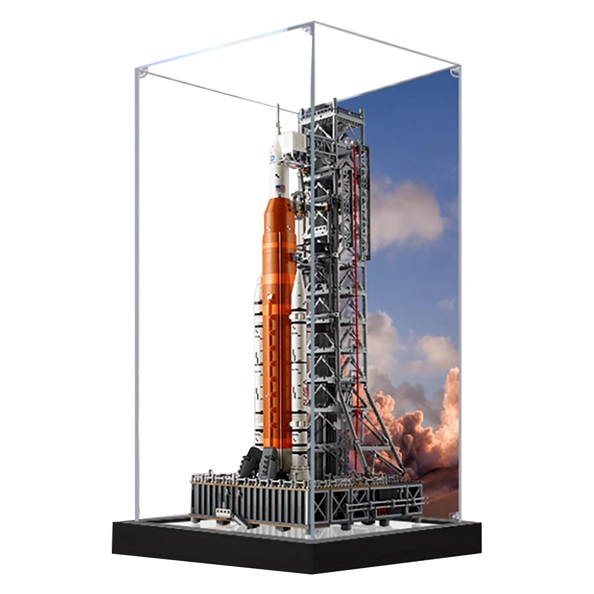 Qixindgyh Clear Acrylic Display Case For Lego 10341 Space Launch System Rocket Model, 3Mm Dustproof Display Box, Display Case Compatible With Lego 10341 (Model Not Included) (Background Build A)