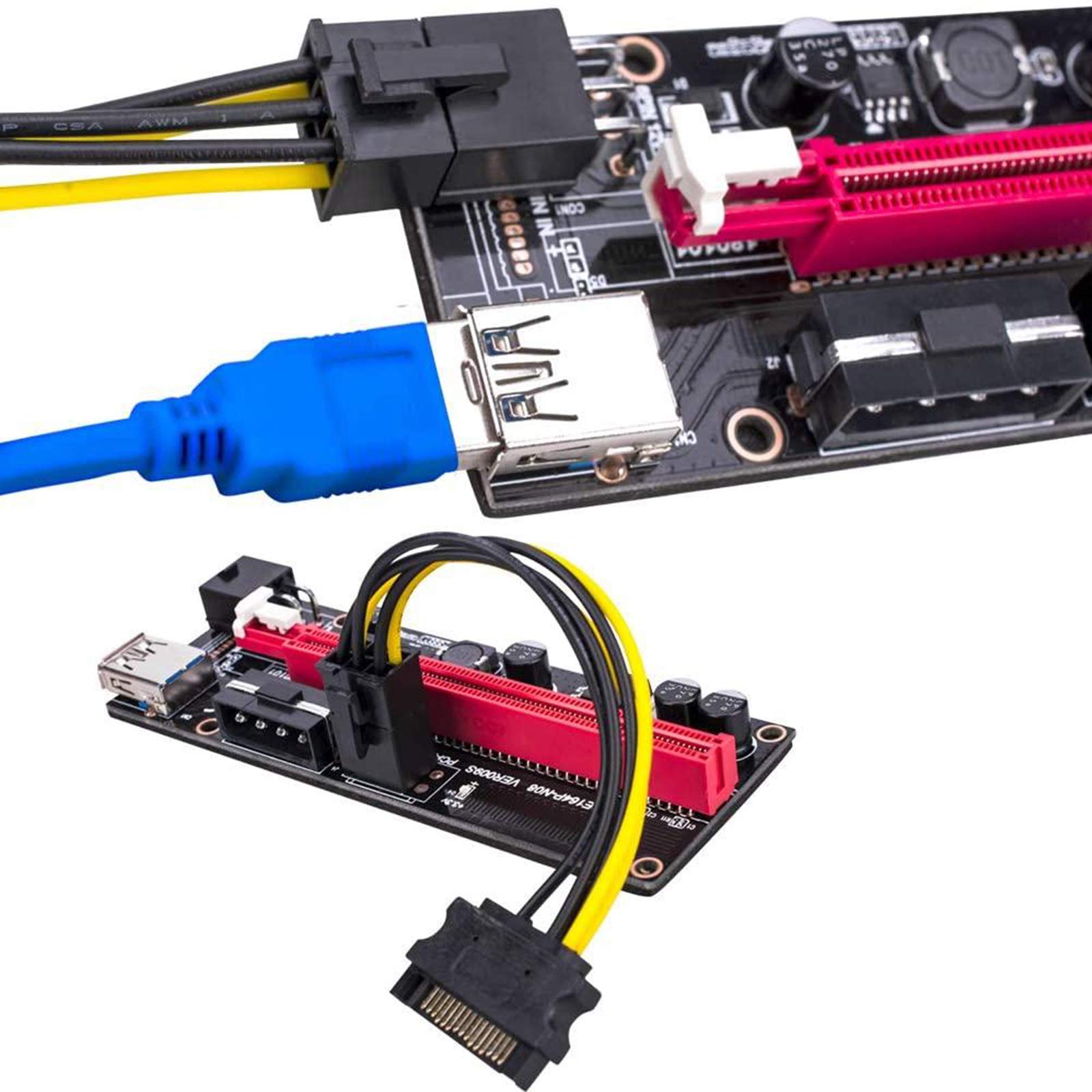 5 Set PCI-E VER 009S 1x auf 16x Grafikverlängerung USB 3.0 Adapter rotes USB-Kabel