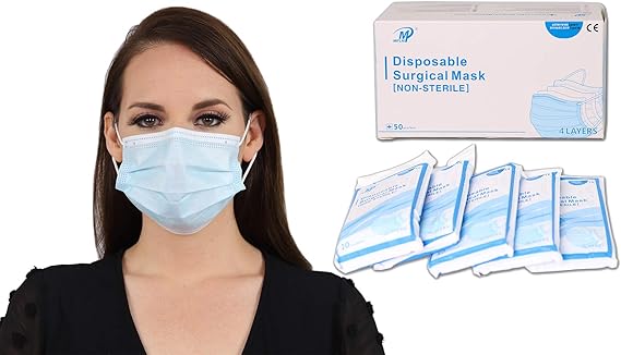 Amazon Com 50 Pcs 4 Ply Disposable Medical Face Masks Astm F2100 Level 3 Surgial Masks Non Sterile For Hospitals Industrial Scientific