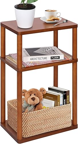 GERYMU Mesa auxiliar de ratán, mesa auxiliar estrecha para sofá, mesita de noche alta para espacio pequeño, mesita de noche delgada con estorga,