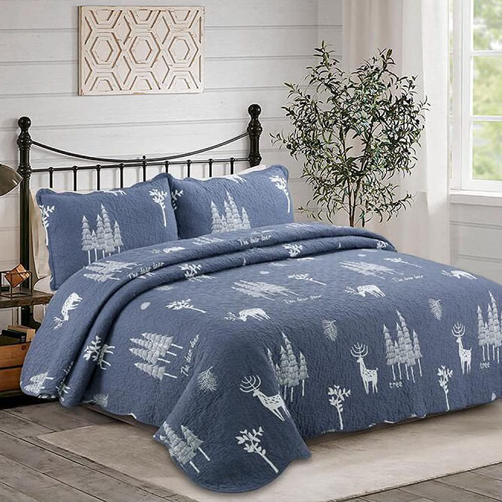 Couvre-lit en coton matelassé double imprimé avec taies confort premium et durable