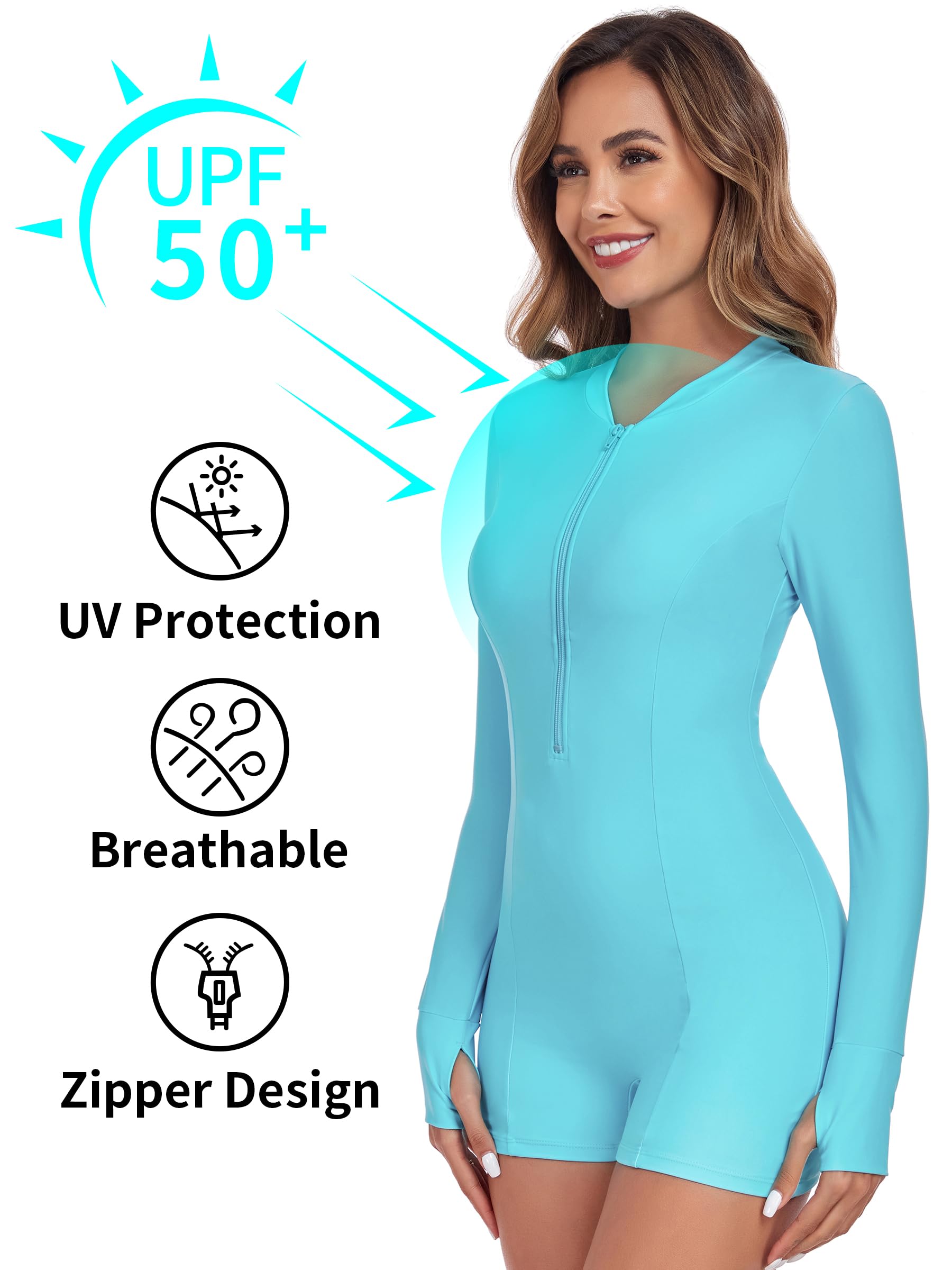 Ocean Blues Rashguard Pezzo Intero con Cerniera Frontale, Maniche Lunghe UPF 50+, Reggiseno Integrato e Boyshort, Design per Sport Acquatici