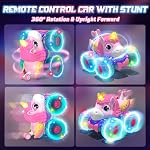 Lehoo Castle Voiture de télécommande pour filles 360° Rotation, Licorne Monster Truck Jouets avec LED Lumières, 4WD Tous terrains RC Voiture Stunt rechargeable, 2,4 GHz RC Camion pour 3 4 5 6 7 8 Cadeau d'anniversaire pour filles