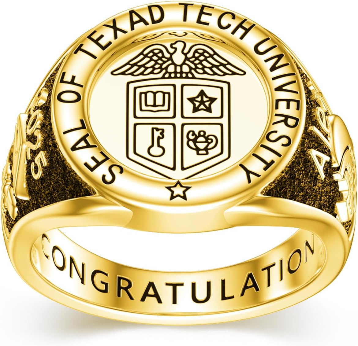 Customized Mens Class Rings Personalized Pattern High School Graduates Ring Solid Gold 10K/14K/18K and Sterling Silver Class of 2025 2026 Graduation College Gifts for Men(With Gift Box)