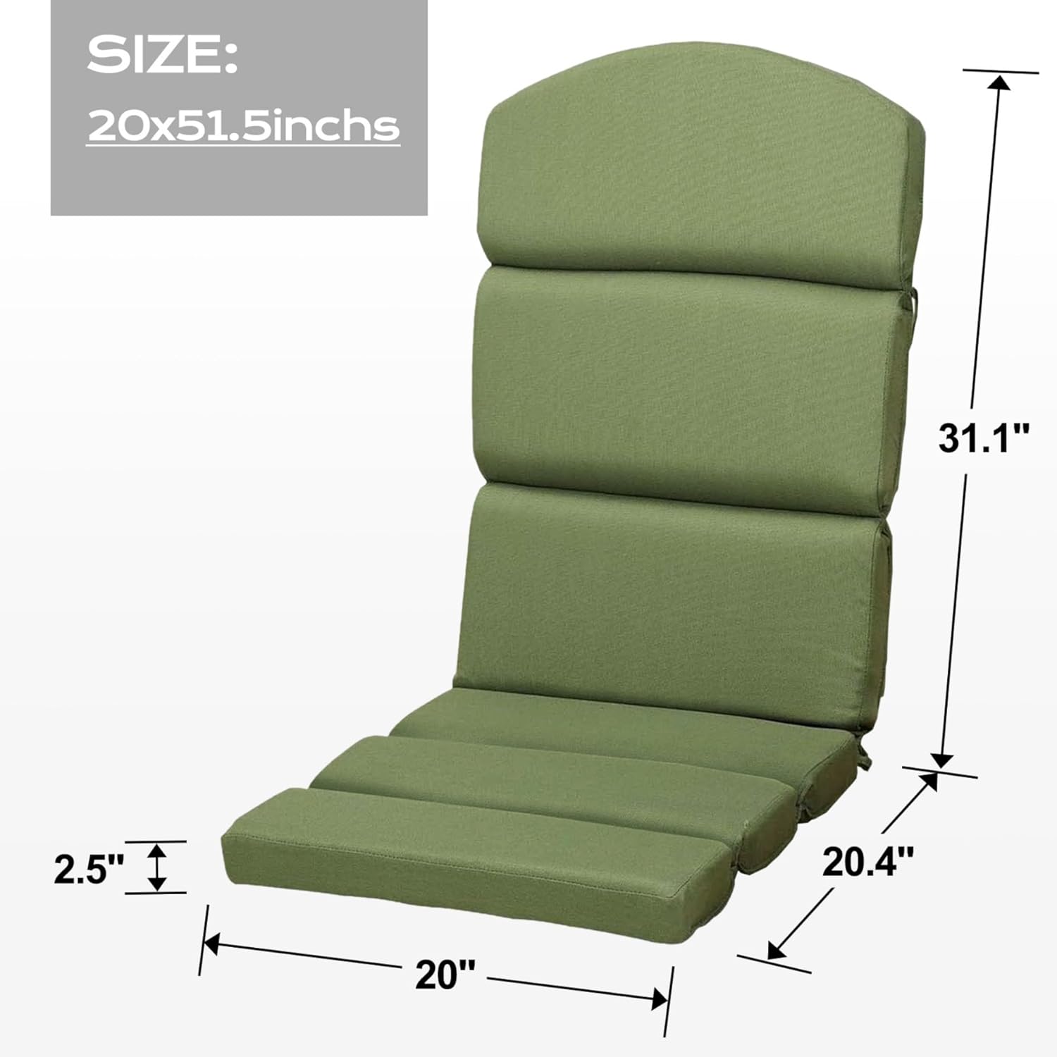 BPS 52x20 Inch Outdoor Adirondack Chair Cushion Set of 2, Fade-Resistant and Water-Resistant Olefin Fabric Patio Chair Cushions with Straps for Outdoor/Indoor Dining Chairs, Rocking Chairs