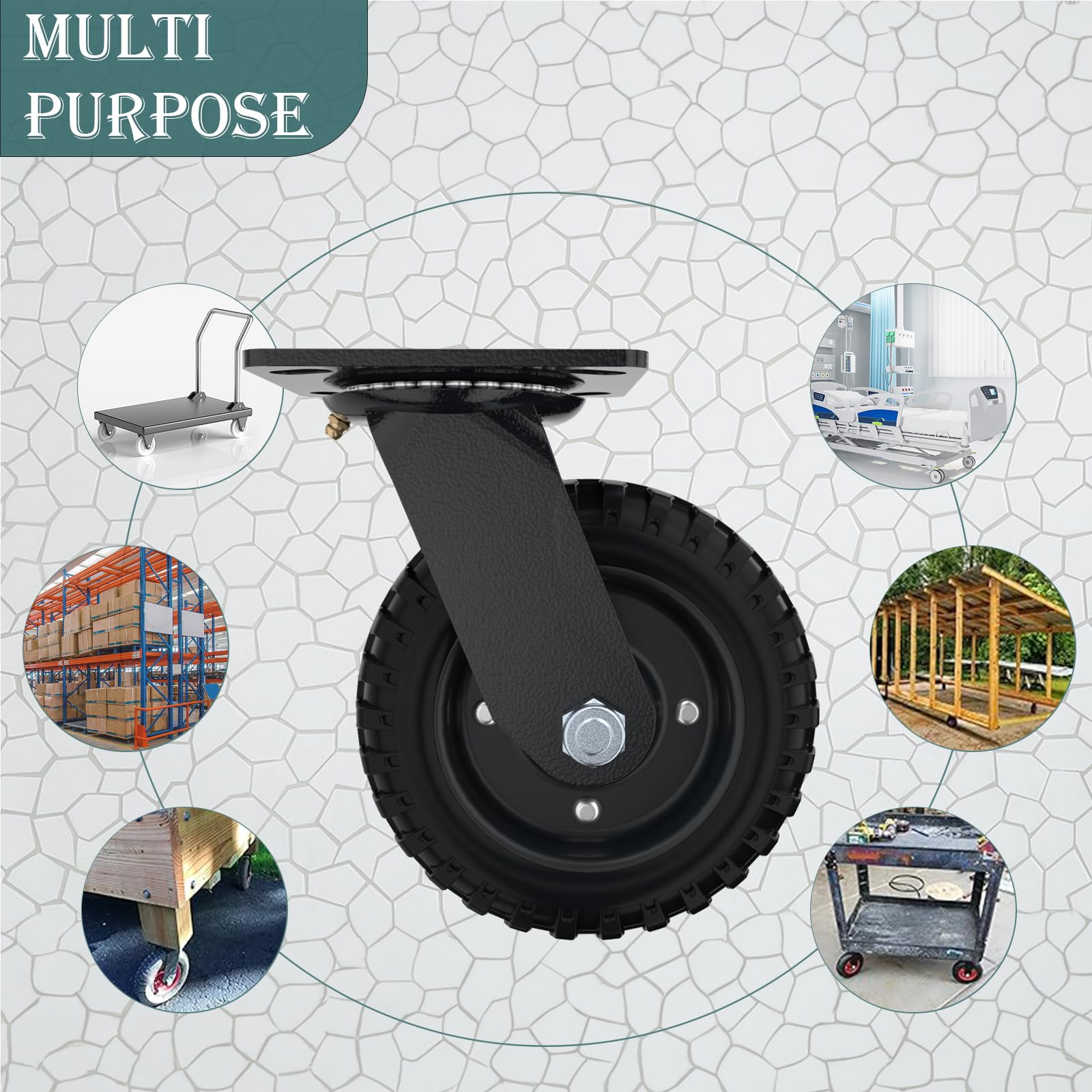 Schwerlastrollen 150mm, 400kg Tragkraft - 2er Set Vollgummi Transportrollen (2 Lenkrollen), Industrie-Qualität für Möbel, Trolley, Regale