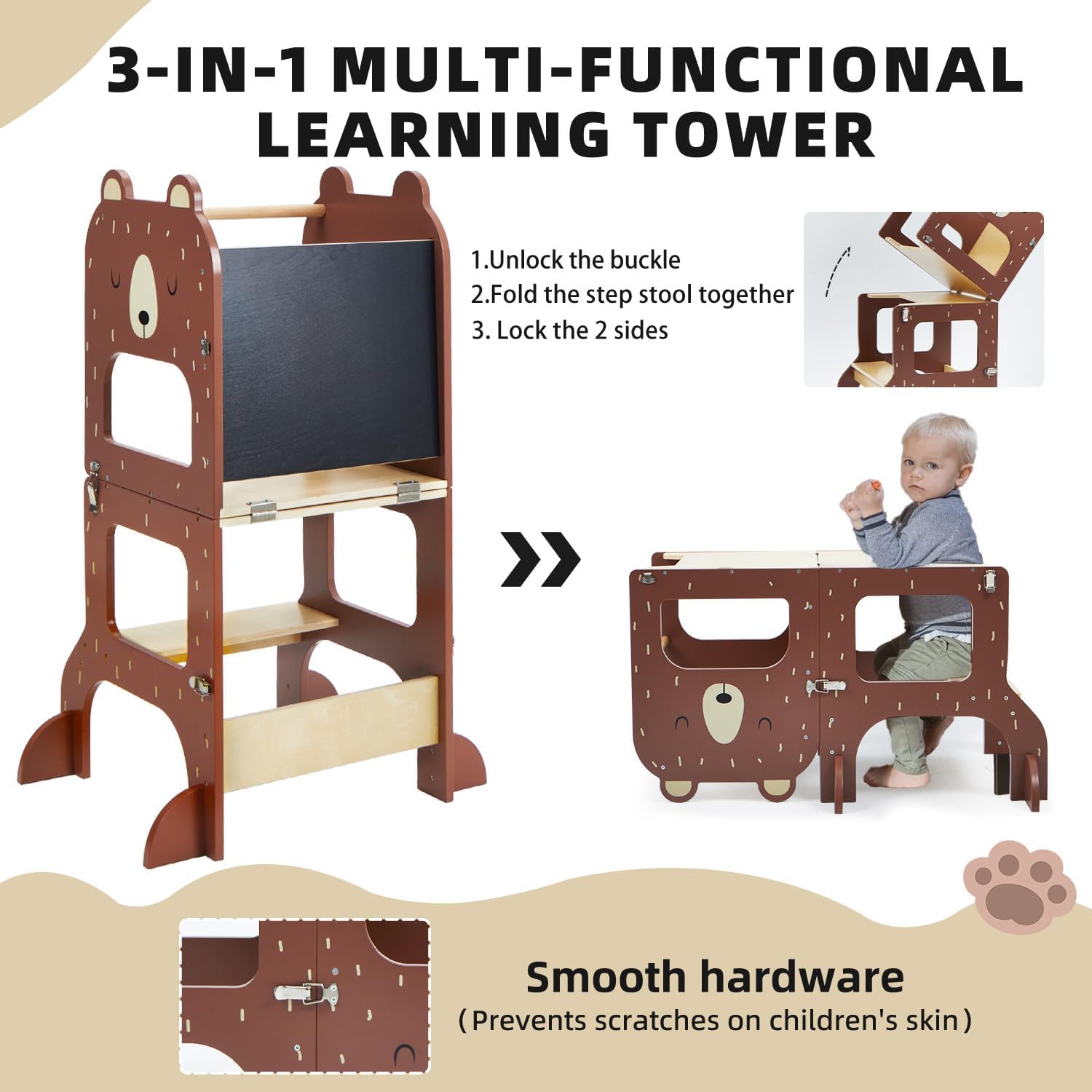 3-in-1 Multifunctional Learning Tower showing folding mechanism