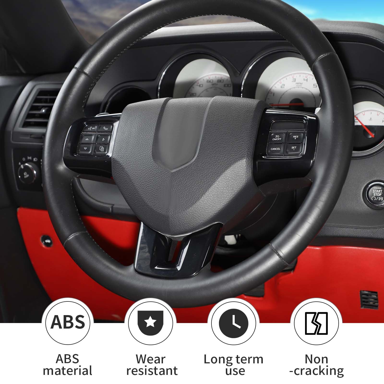 Linskip Steering Wheel Trim Compatible with Dodge Journey 2013-2022 & Charger/Challenger/Durango/Dart 2009-2014, Journey Steering Wheel Cover, Journey Interior Accessories 3Pcs(Black)