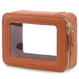 Aveniee Clear Makeup Bag, Travel Toiletry Case Car Accessories Organizer for Women, Heavy Duty Clear Pouch with Dual Zippers(Brown)