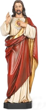 BC Catholic Sacred Heart of Jesus Statue, 14.75" H Jesus Christ Catholic Figurine, Catholic Gift for Fathers Day, Religious Indoor Home Decor, Handpainted by Buildclassic
