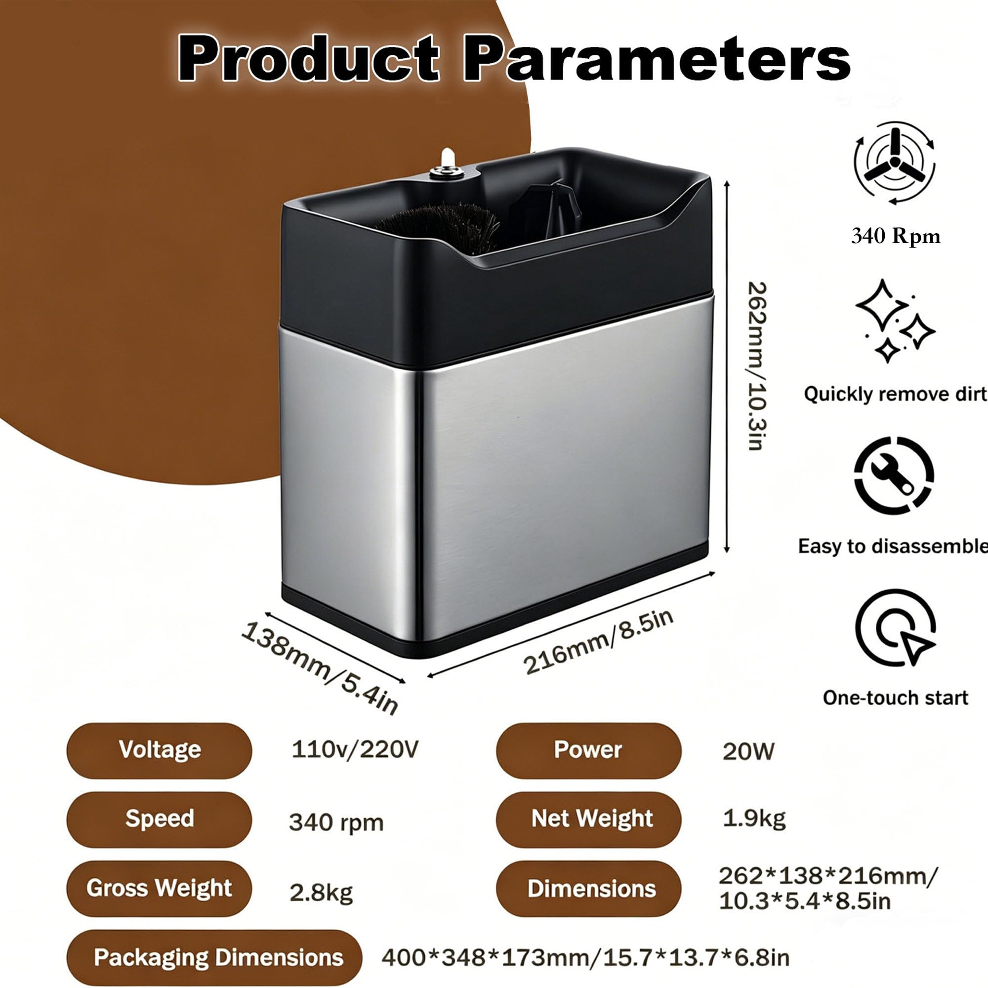 Uniwersalna Automatyczna Stacja Czyszcząca do Portafiltra, 3L Elektryczny Przyrząd do Usuwania Fusów Kompatybilny z Portafiltrami 51/58 mm, 2 Szczotki i 3 Skrobaki Silver