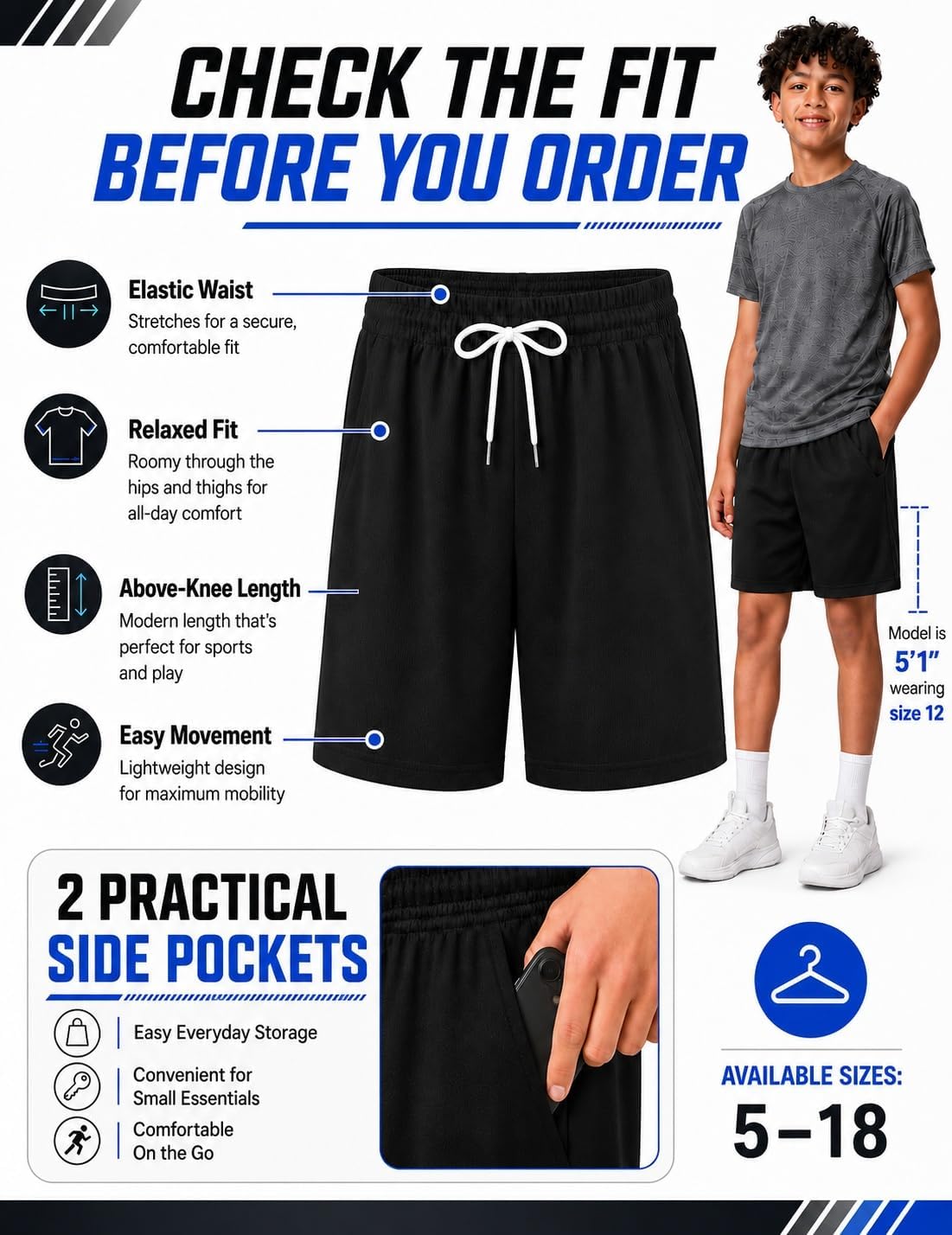 Boys Athletic Shorts Mesh Basketball Soccer Shorts Breathable Quick Dry Running Gym Shorts for Youth 5-18 Years