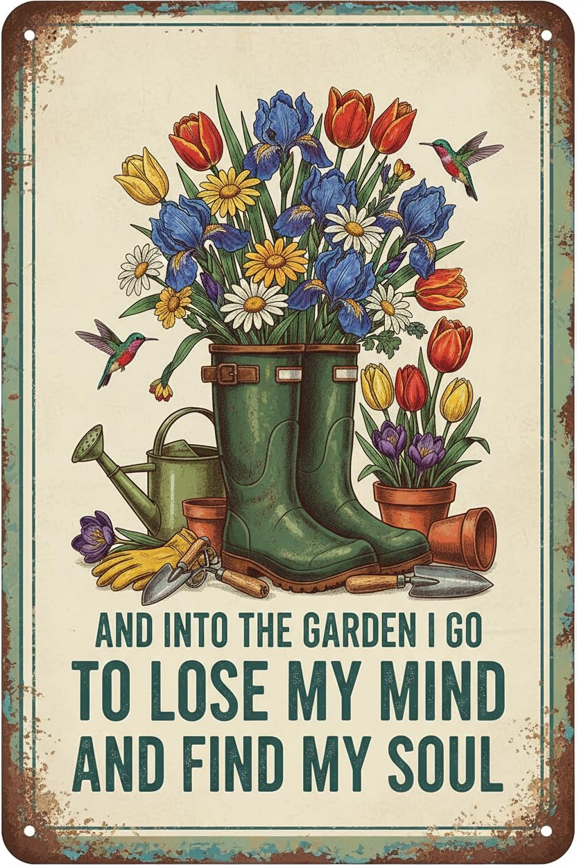 Into The Garden Lose My Mind Tin Sign, 8x12 Inch Decor
