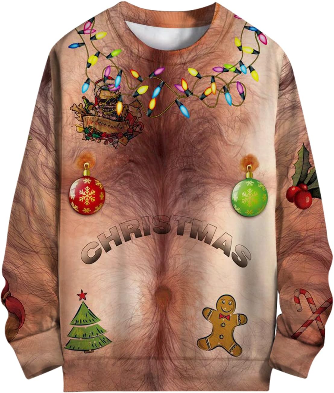 sanatty Unisex Topless Ugly Christmas Sweatshirt Novelty 3D Funny Design Sweater Shirt for Xmas