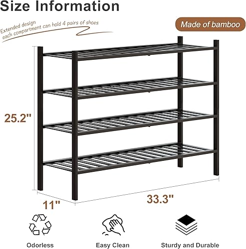 Miniatura 2 de FILWH Zapatero de bambú apilable para zapatos, organizador de almacenamiento para unidad, entrada, pasillo y armario, estante resistente para