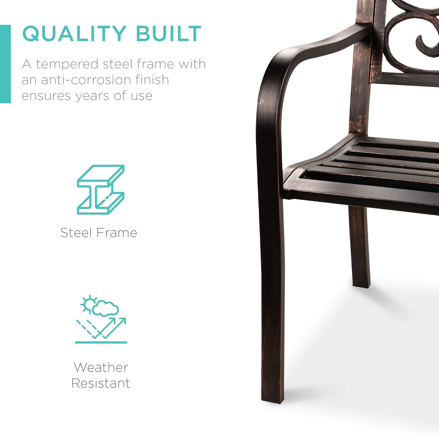 Best Choice Products 50in Classic Steel Garden Bench Chair Furniture for Outdoor, Patio, Yard, Lawn w/Floral Scroll Design - Bronze