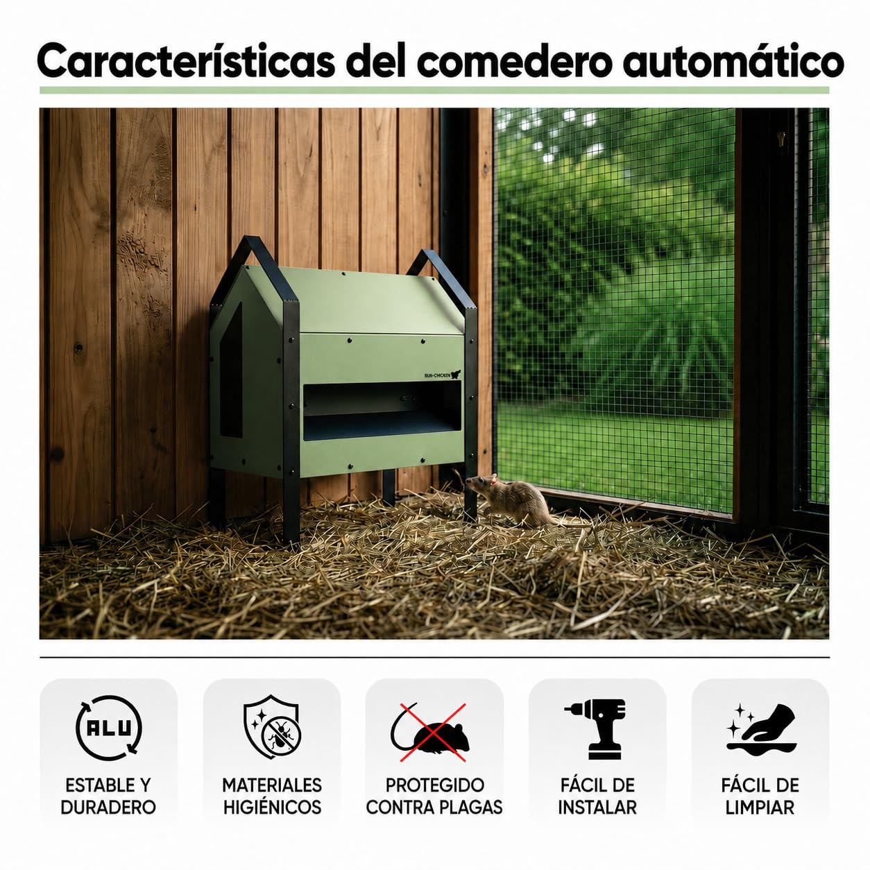 RUN-CHICKEN GO Feeder Mint - Comedero automático para pollos con control por aplicación, capacidad de alimentación de 12 L, aluminio, batería USB-C, temporizador, GPS y modo manual, para hasta 6