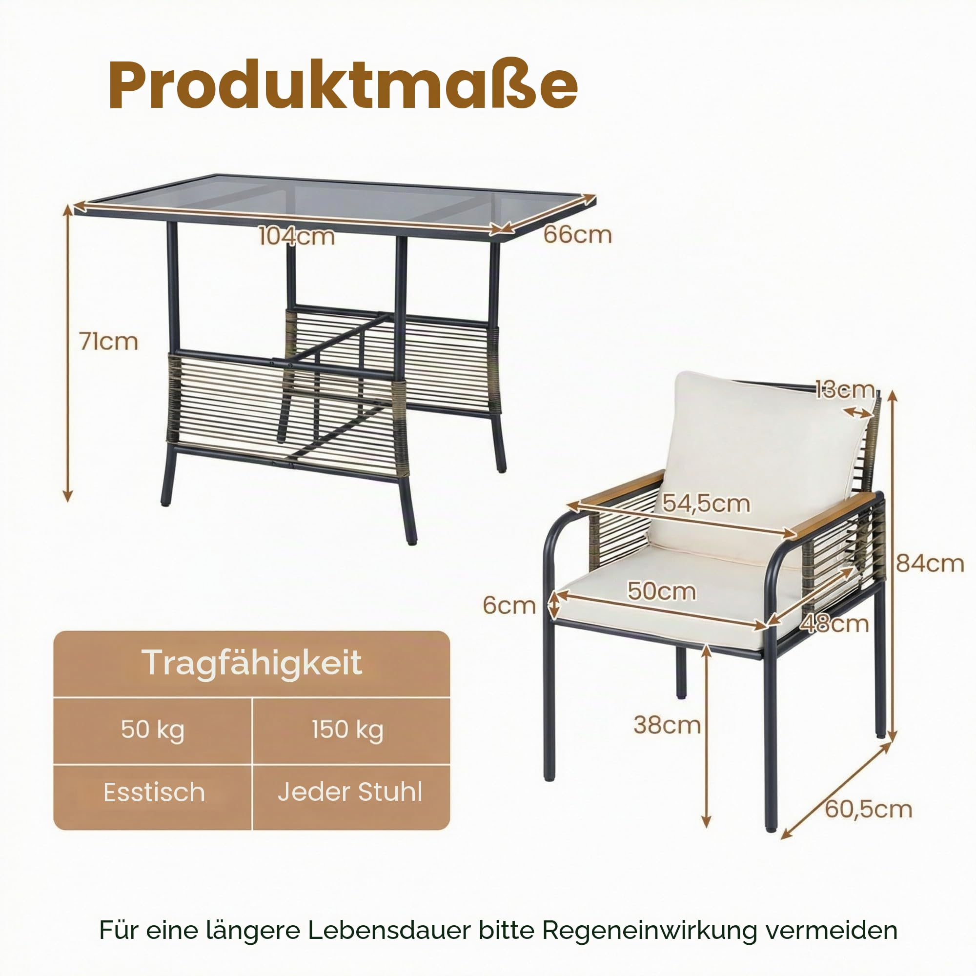 LIFEZEAL 3-TLG. Gartenmöbel Set, 3-teiliges Balkonmöbel-Set Rattan, Esstisch mit 2 Stühlen inkl. Sitzkissen, Terrassenmöbel Sitzgruppe für Balkon, Veranda, Garten, Hof (Beige)