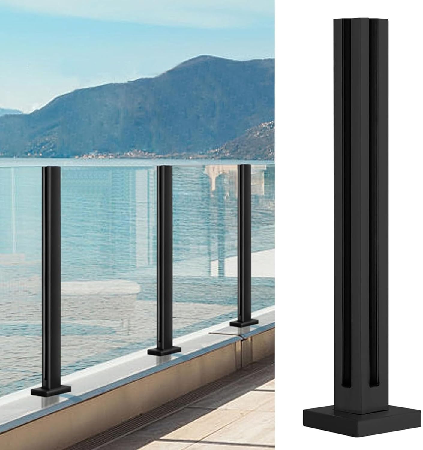 Black Glass Balustrade Posts - Stainless Steel Deck Railing for 10/12mm Glass, Wood & Plastic Panels - Ideal for Balcony, Stair, Indoor & Outdoor Use (Corner Post)