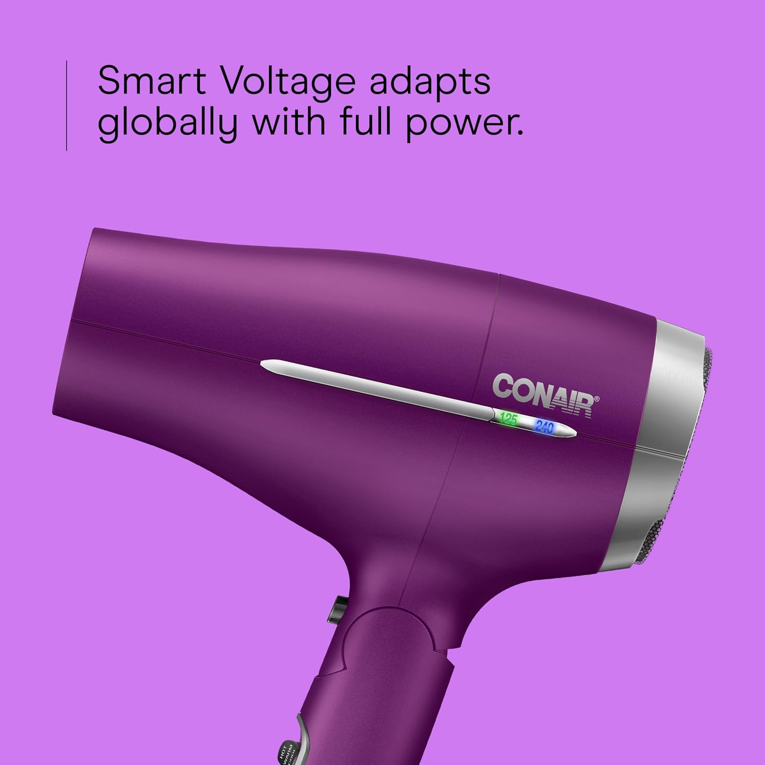 Conair Worldwide Folding Handle Hair Dryer with Concentrator & Diffuser, 1875W Travel Blow Dryer with Smart Voltage Technology, Ionic Conditioning Fights Frizz, 3 Heat & 2 Speed Settings, Purple - Image 4