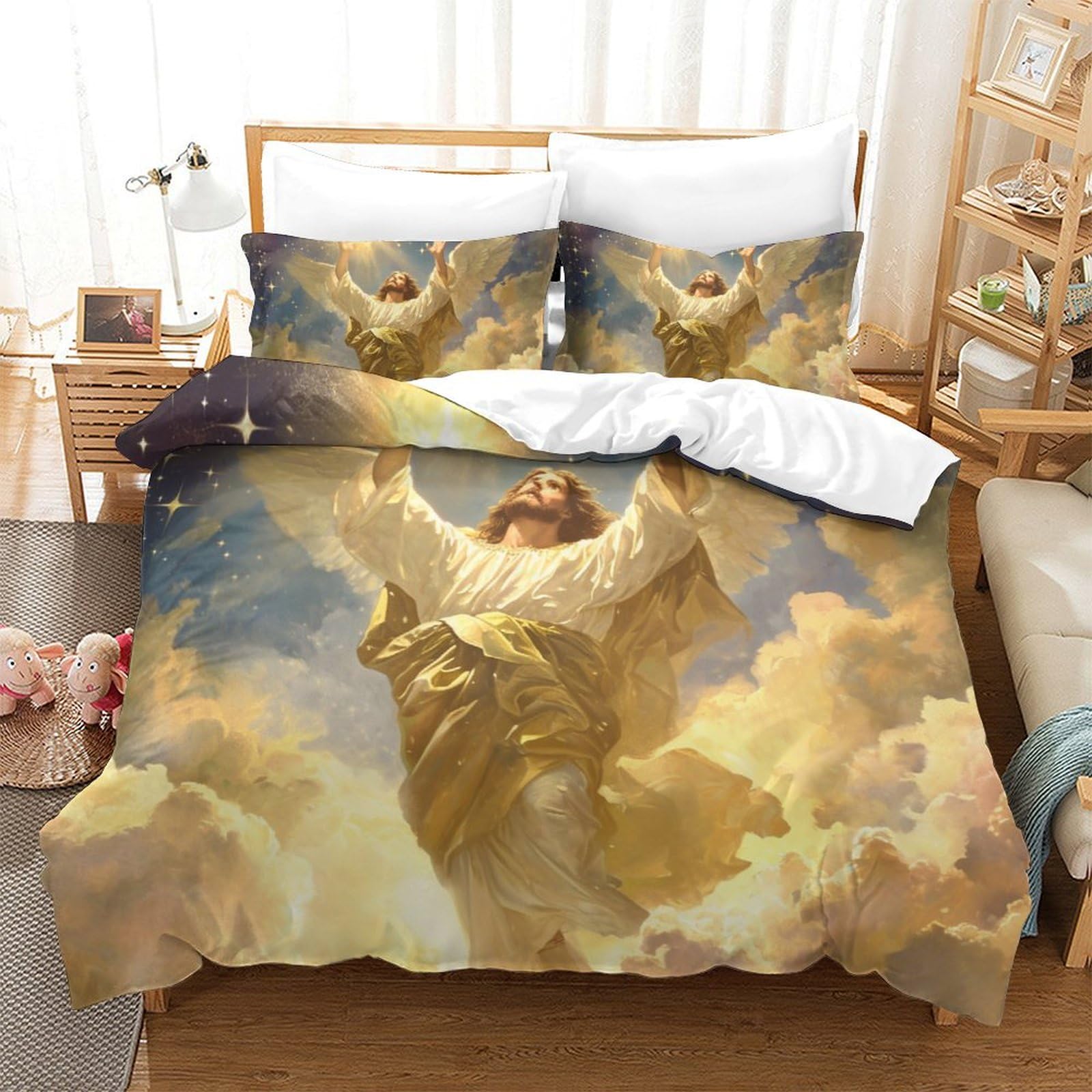 Parure de lit Jésus 3D pour des nuits sereines housse de couette King en microfibre douce