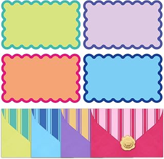 Whaline 60Pcs Flat Blank Notes with Envelopes Scalloped Stationery Set 4 Colors Non Folding Double-Sided Note Cards for Baby Shower Birthday Wedding, 5.6 x 3.5 Inch