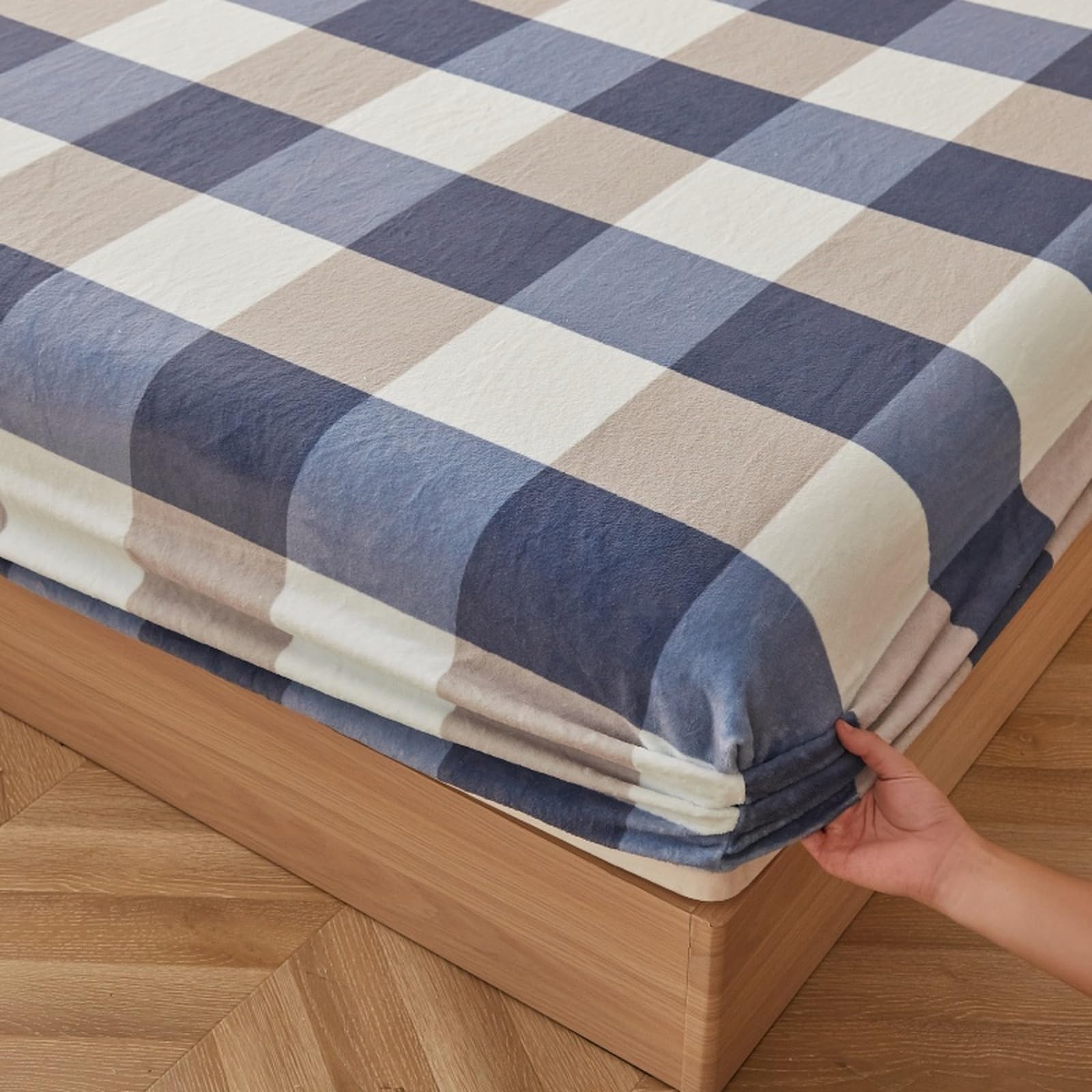 Drap-Housse 200x220 Carreaux Vert Clair Lit Super King