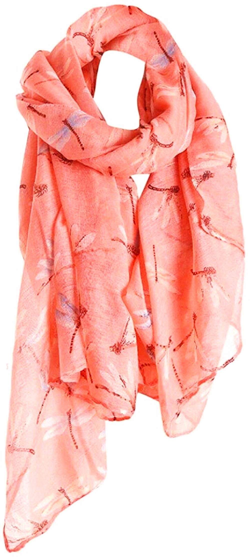 A Liittle Tree Women's Coral - Dragonfly Lady Fashion Stylish Soft Scarf (Coral)