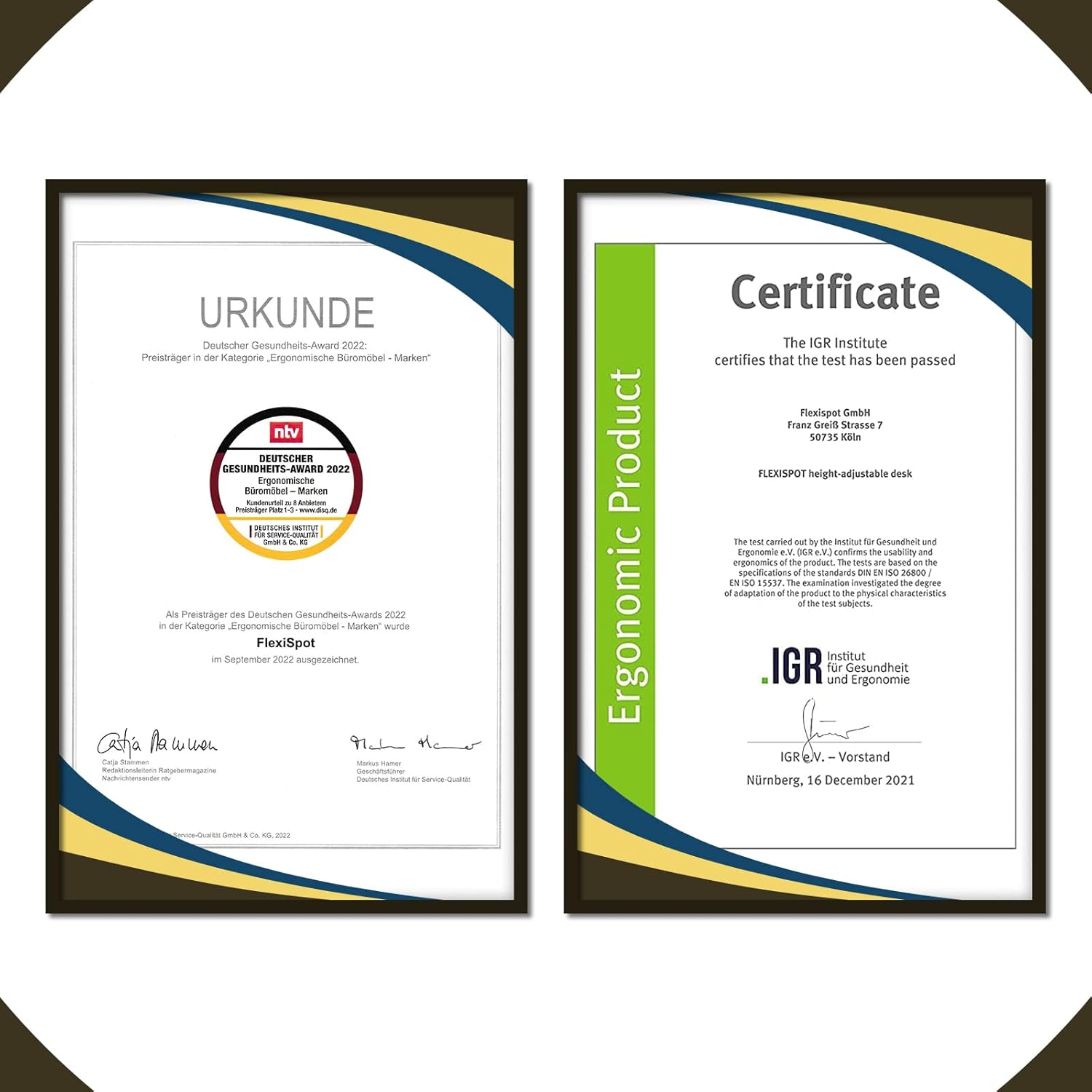 Certificate for Ergonomic Product from IGR Institute for Health and Ergonomics.