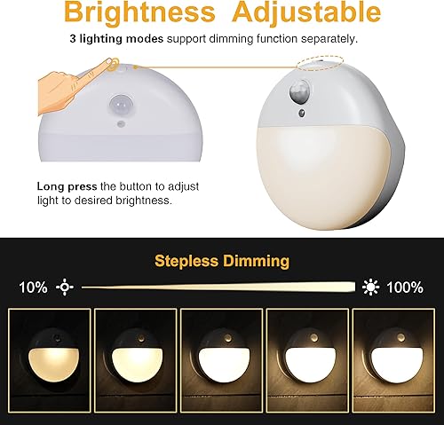 Miniatura 6 de YUNLEX Paquete de 2 luces nocturnas con sensor de movimiento, 2 fuentes de luz, 3 modos de luz, luces de armario alimentadas por pilas, se adhieren