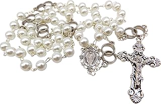 Irish Wedding Rosary Set Glass Beads Metal Holy Trinity Crucifix with Prayer Card Blessing for Marriage in a Drawstring Bag