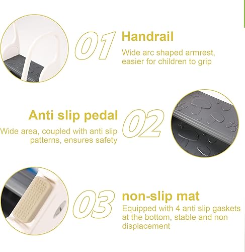 Miniatura 6 de Taburete plegable de 3 escalones con asa para niños pequeños y niños, torre de pie para lavabo del baño, entrenamiento para ir al baño, ayudante de