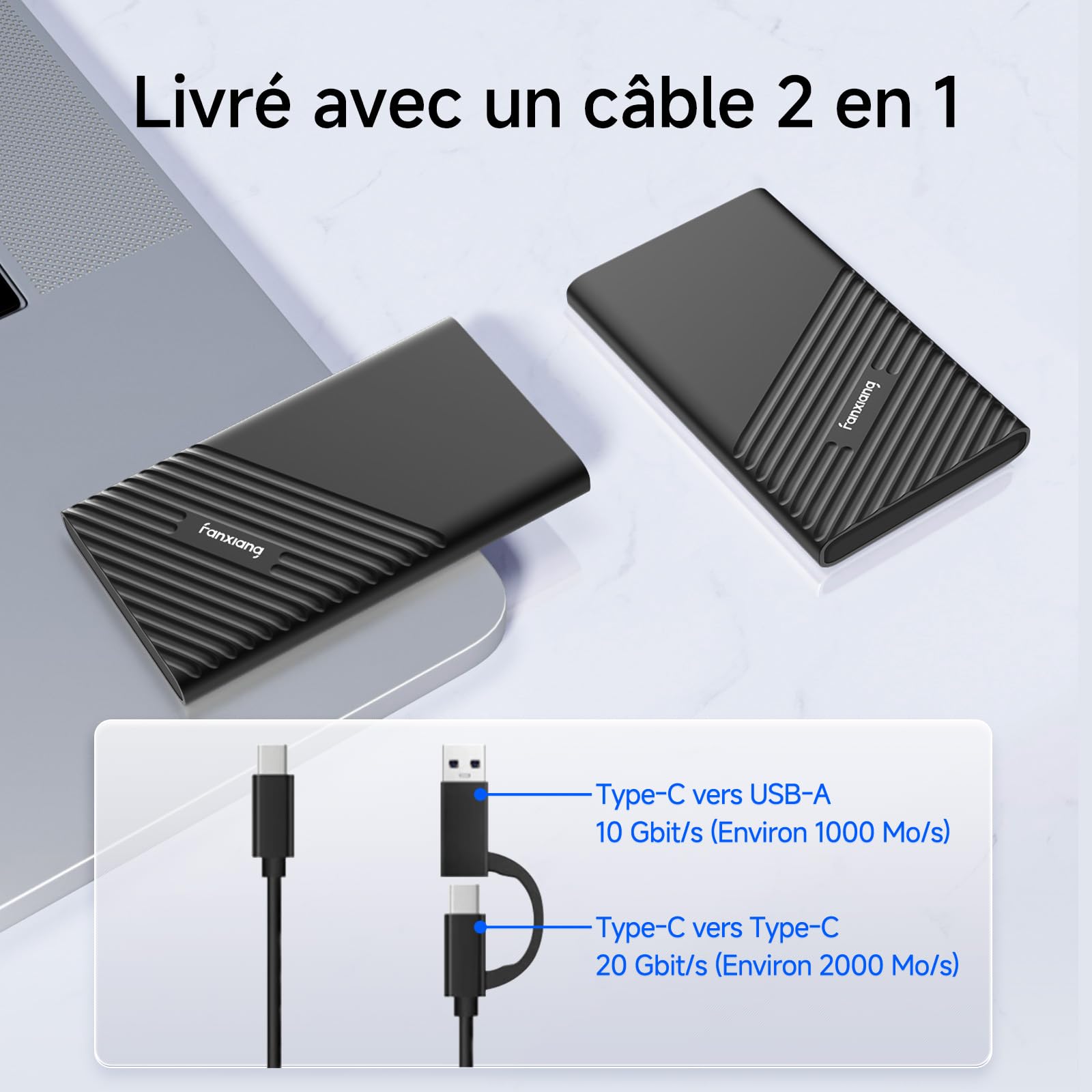 Fanxiang PS2000W 1To SSD Externe Portable USB 3.2 Gen2 USB-C 2000 Mo/s Lecture PSSD
