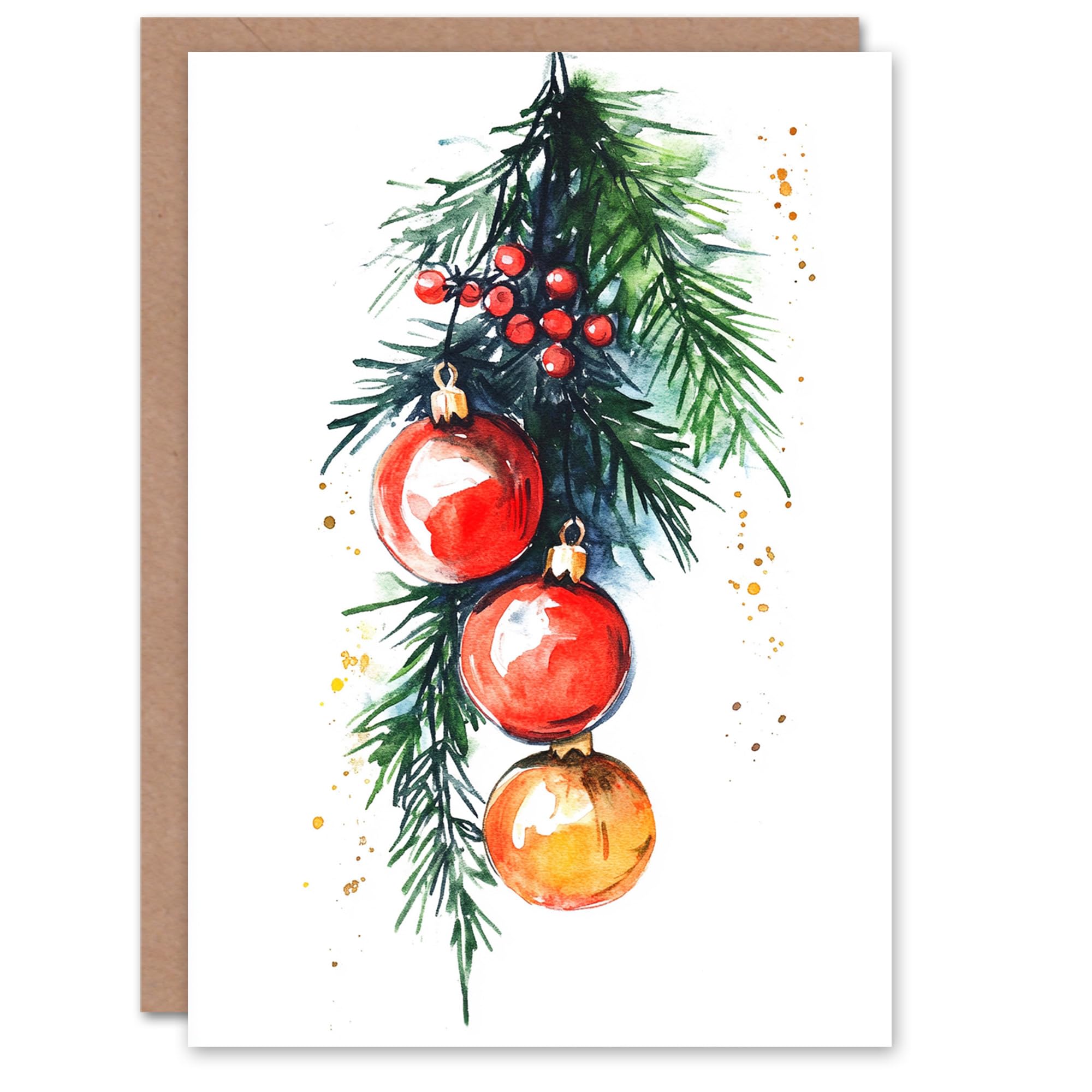 Artery8 - Greeting Card - Holly Pine Tree Baubles - Green