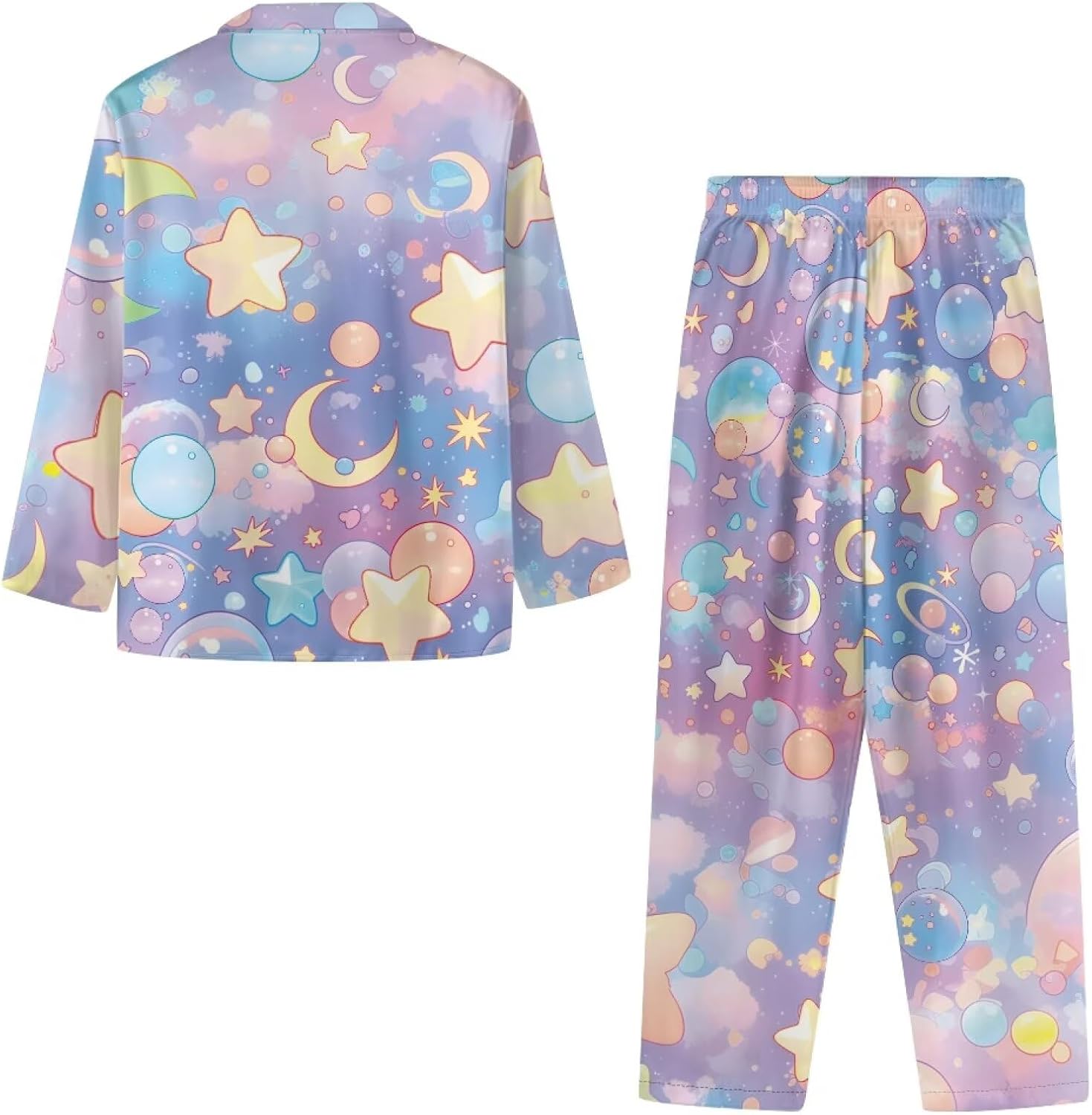 Women's Soft Comfy Pjs 2Pcs, Long Sleeve Top Long Pants Casual Outfits Loose Sleepwear Loungewear Sets with Buttons