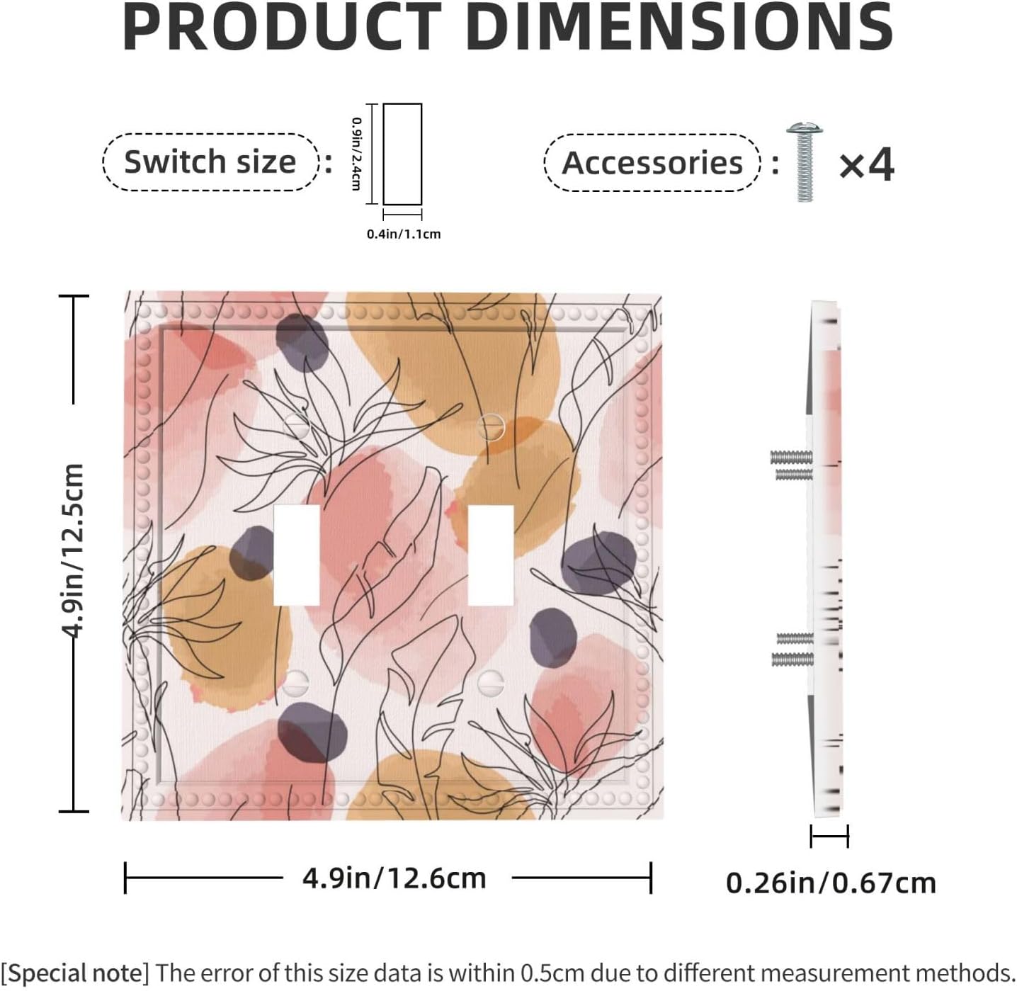 Abstract Pink Lines Floral 2 Gang Double Toggle Light Switch Cover Decorative Wall Plate Electrical Faceplate for Boho Flowers Aesthetic Modern Vintage Bath Accessories Art Home Living Room Decor image 5