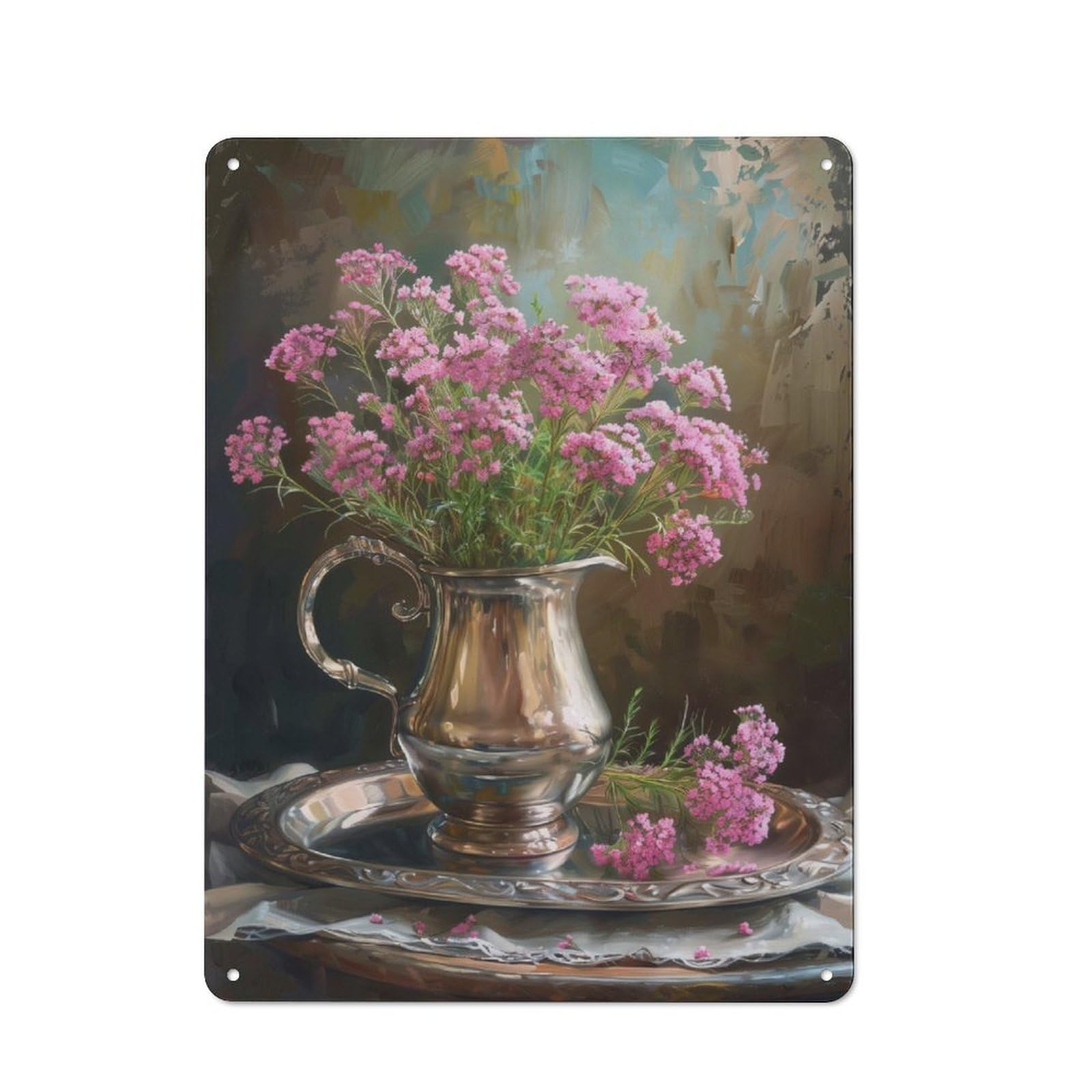 Junmoney Silver Pitcher Rustic Tin Sign 40X30cm, Garden Style Garden Room Wall Plaque For Conservatory, Home Bar Or Utility Room