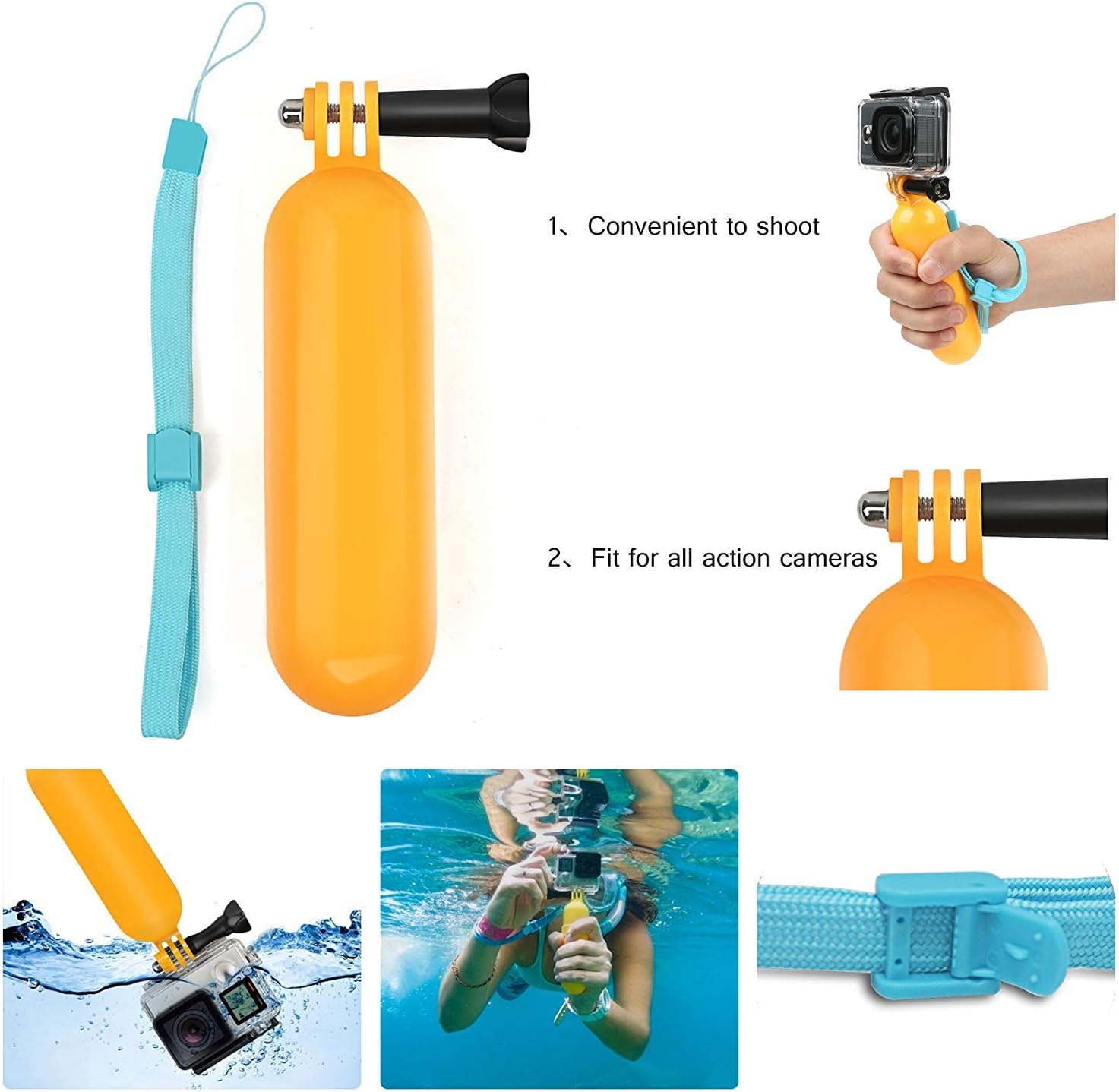 SHOOT Floating Hand Grip Handle Stick Bobber Floaty Handheld Monopod for GoPro Hero 11 10 9 8 7 Black Silver White 6 5 4 3+ 3 Hero(2018) with 12pcs Anti Fog Inserts