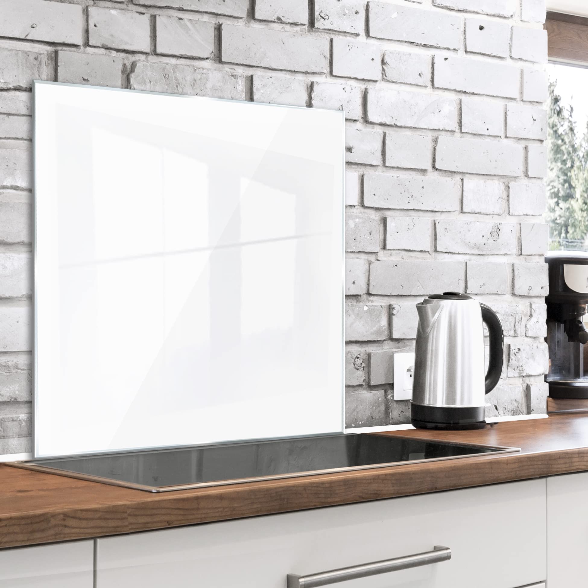 murando Spritzschutz Glas für Küche 60x60 cm Küchenrückwand Küchenspritzschutz Fliesenschutz Glasbild Dekoglas Küchenspiegel Glasrückwand Weiss f-A-10148-aq-a