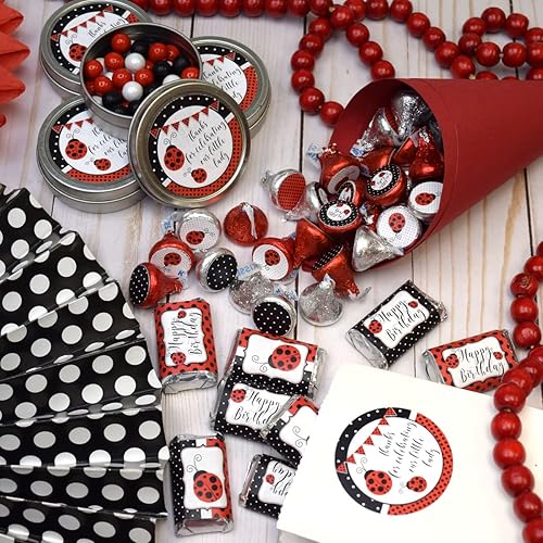 Miniatura 8 de Little Ladybug - Kit de calcomanías para fiesta de cumpleaños de lunares rojos, 429 piezas. Incluye 60 calcomanías circulares de 2 pulgadas para