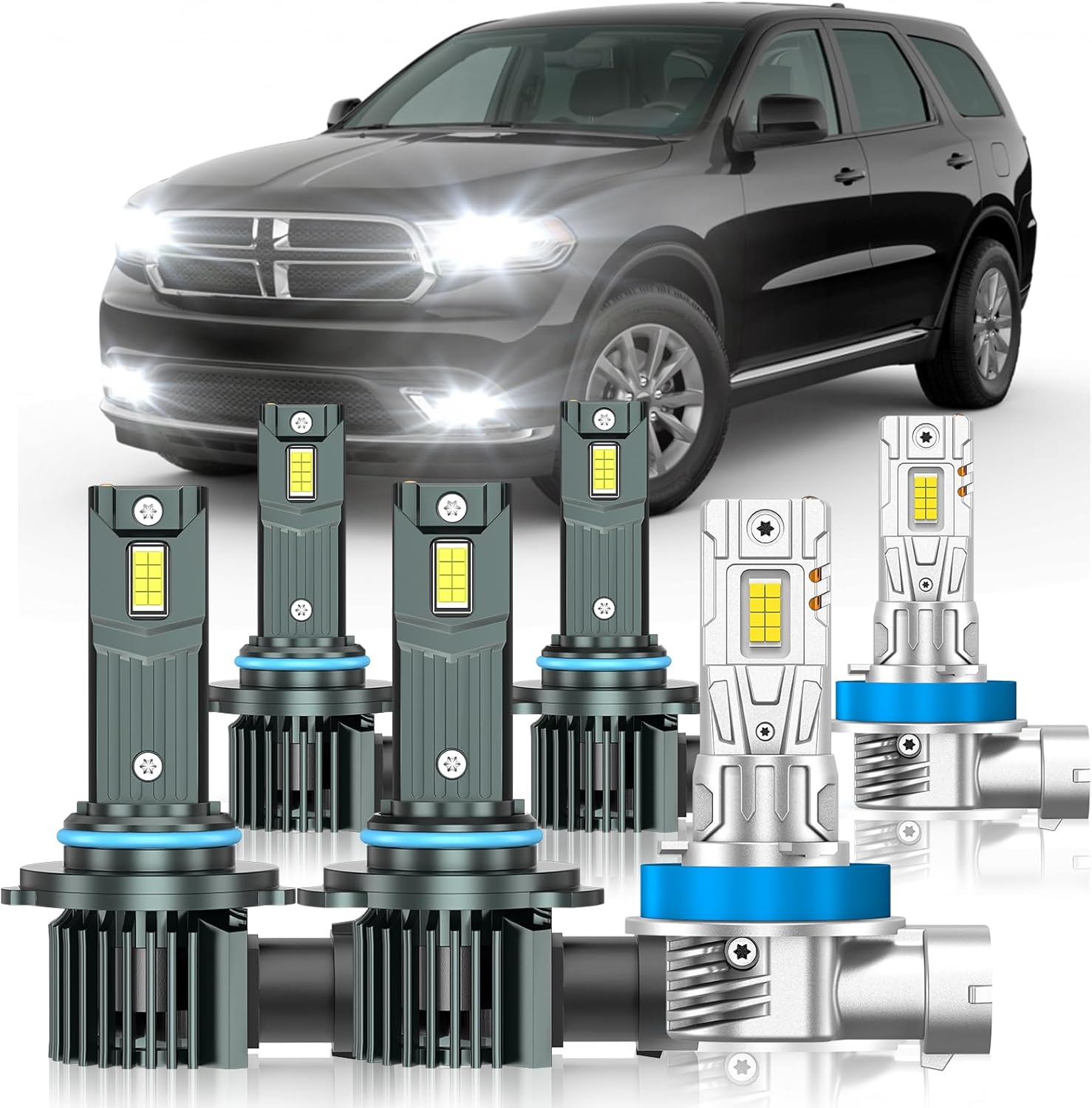 Fit for Dodge Durango 2014-2020 Light Bulbs, High/Low Beam Fog Light Bulbs Combo, 800% Brightness, 6000K Cool White, Plug and Play, Pack of 6